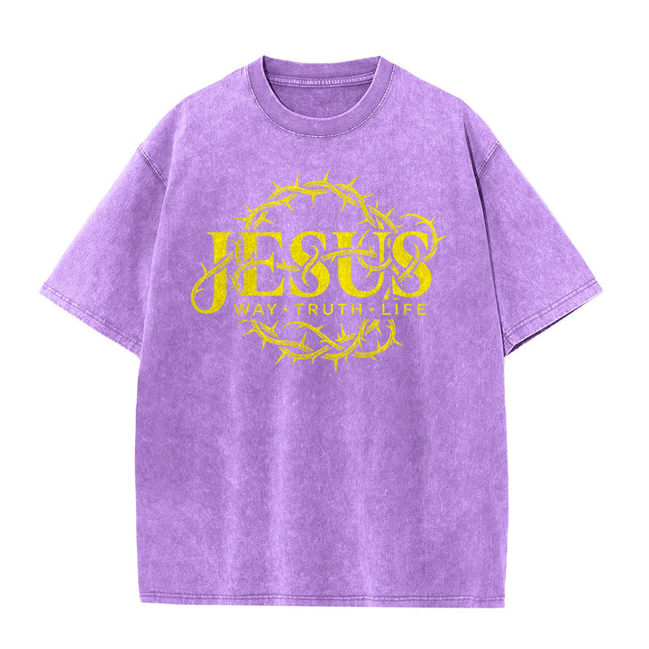 Christianartworkshop Maglietta unisex lavata con grafica circolare "Jesus Way Truth Life Crown Of Thorns" - image 23