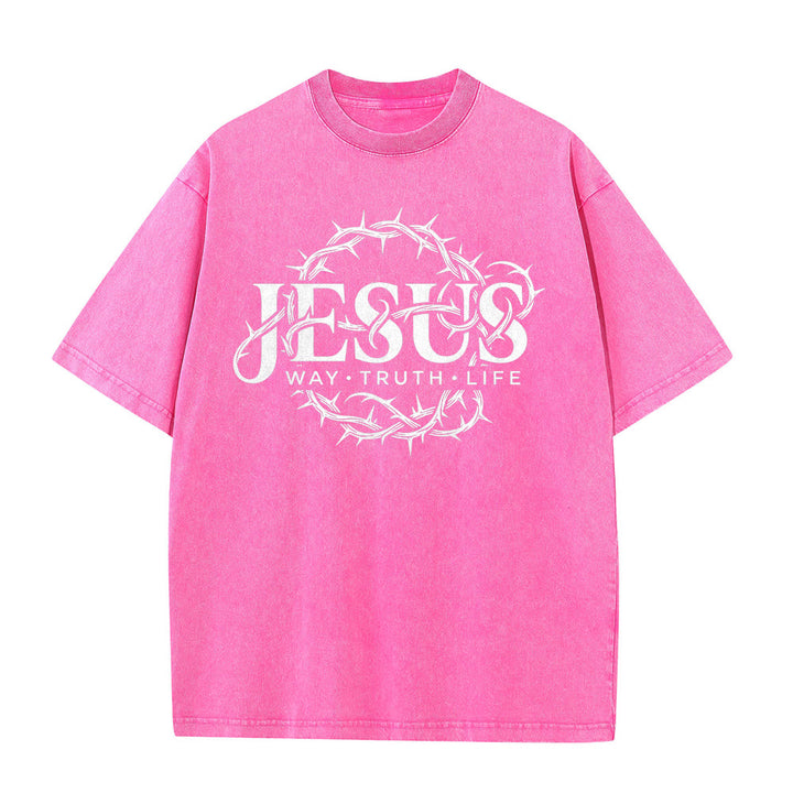 Christianartworkshop Maglietta unisex lavata con grafica circolare "Jesus Way Truth Life Crown Of Thorns" - image 20
