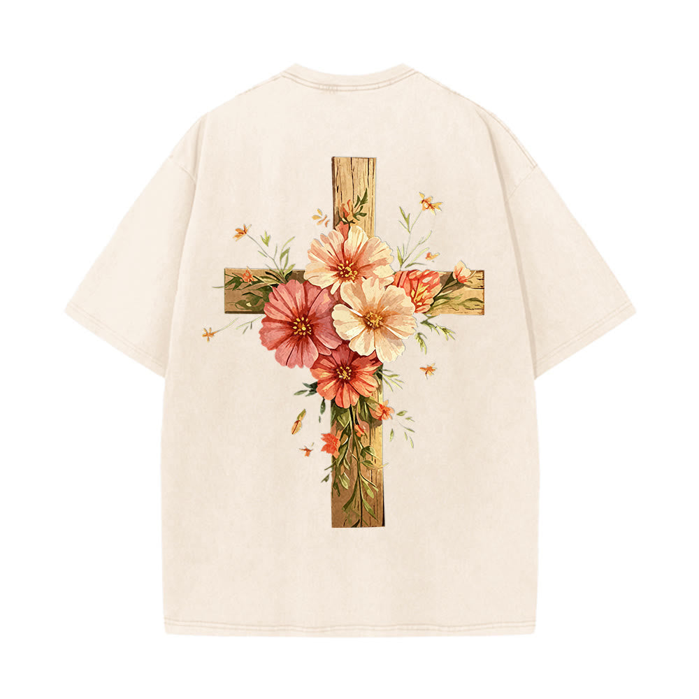 Christianartworkshop T-shirt unisex lavata con grafica floreale a croce su entrambi i lati "Gesù è la luce". - image 18