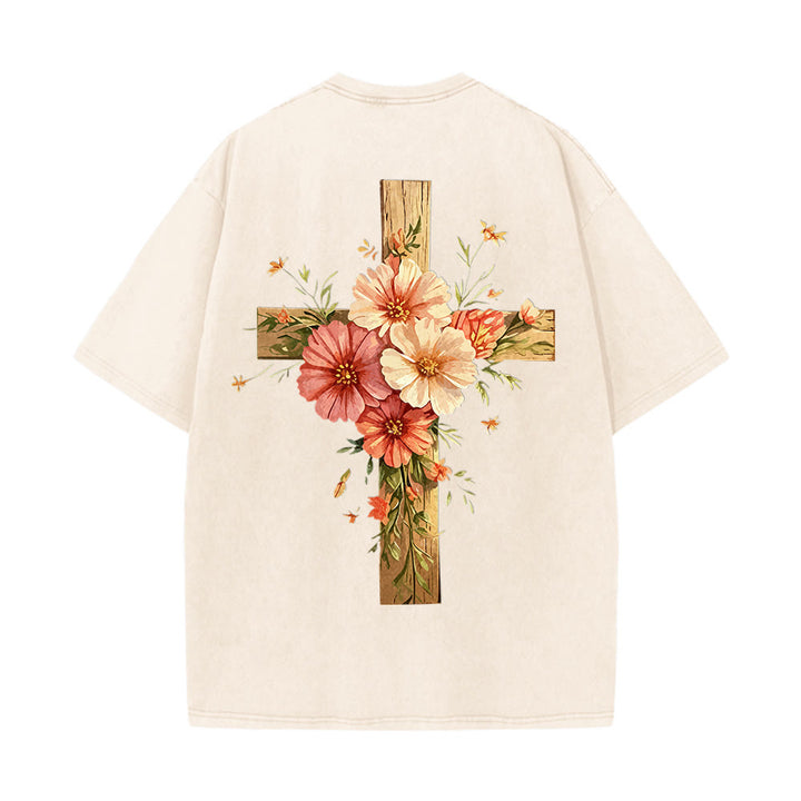 Christianartworkshop T-shirt unisex lavata con grafica floreale a croce su entrambi i lati "Gesù è la luce". - image 18