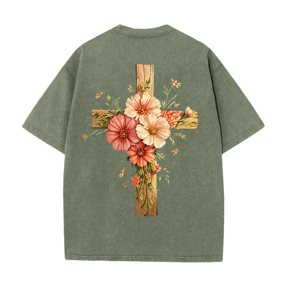 Christianartworkshop T-shirt unisex lavata con grafica floreale a croce su entrambi i lati "Gesù è la luce". - image 9