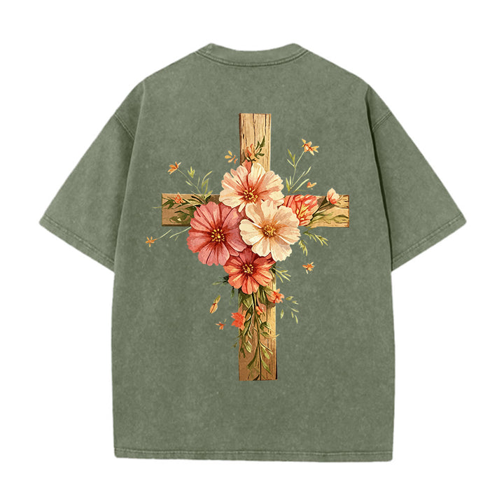 Christianartworkshop T-shirt unisex lavata con grafica floreale a croce su entrambi i lati "Gesù è la luce". - image 9