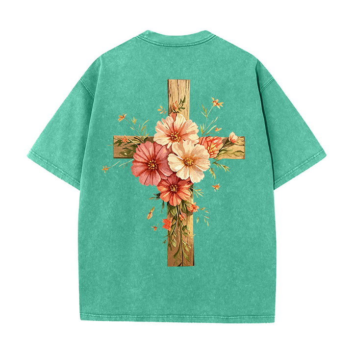 Christianartworkshop T-shirt unisex lavata con grafica floreale a croce su entrambi i lati "Gesù è la luce". - image 12
