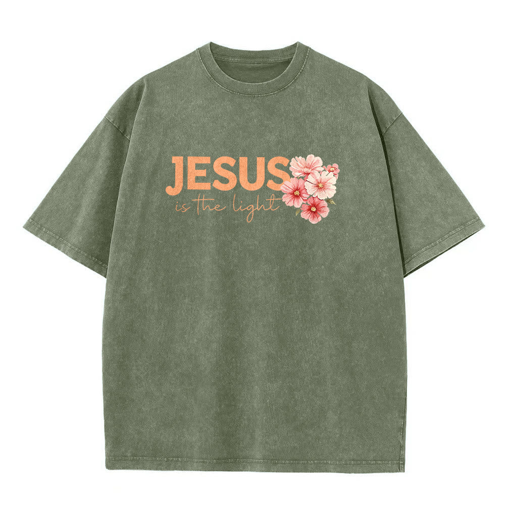 Christianartworkshop T-shirt unisex lavata con grafica floreale a croce su entrambi i lati "Gesù è la luce". - image 8