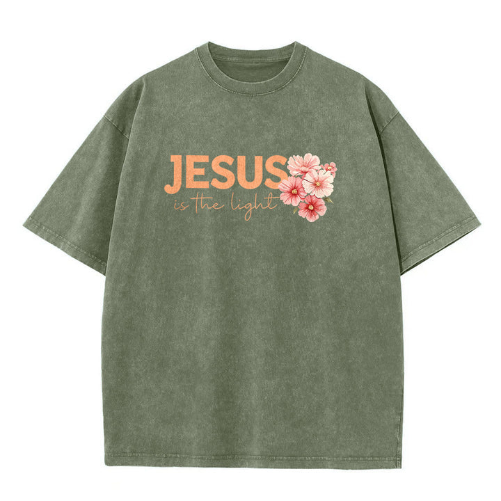 Christianartworkshop T-shirt unisex lavata con grafica floreale a croce su entrambi i lati "Gesù è la luce". - image 8