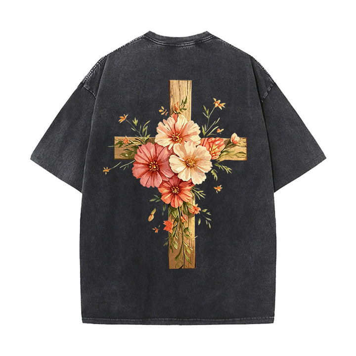 Christianartworkshop T-shirt unisex lavata con grafica floreale a croce su entrambi i lati "Gesù è la luce". - image 3