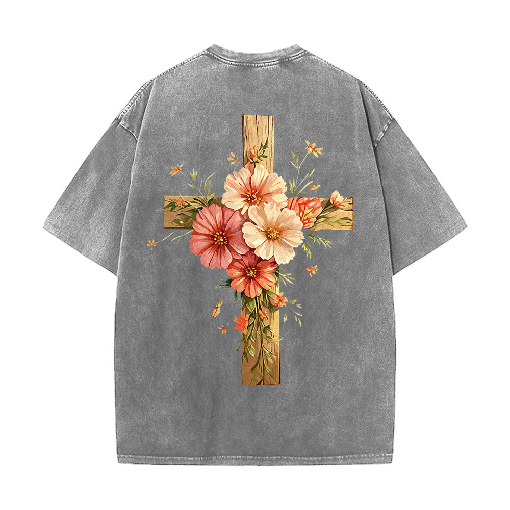 Christianartworkshop T-shirt unisex lavata con grafica floreale a croce su entrambi i lati "Gesù è la luce". - image 6