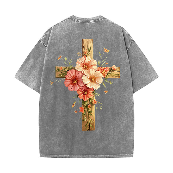 Christianartworkshop T-shirt unisex lavata con grafica floreale a croce su entrambi i lati "Gesù è la luce". - image 6