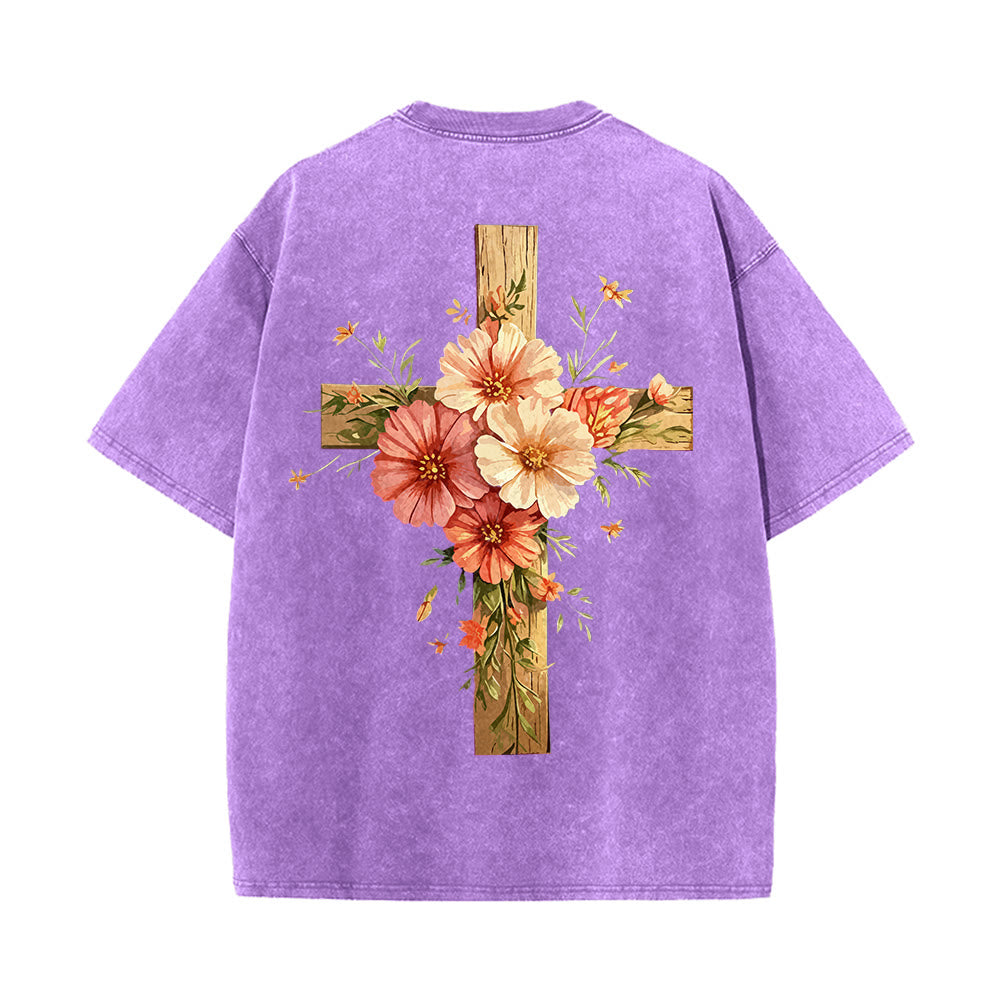 Christianartworkshop T-shirt unisex lavata con grafica floreale a croce su entrambi i lati "Gesù è la luce". - image 24