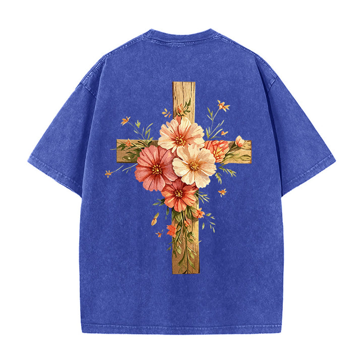 Christianartworkshop T-shirt unisex lavata con grafica floreale a croce su entrambi i lati "Gesù è la luce". - image 27