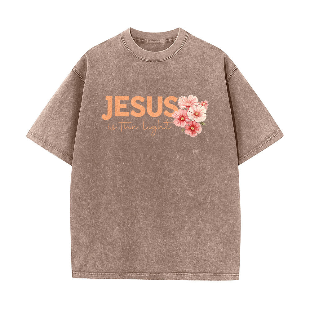 Christianartworkshop T-shirt unisex lavata con grafica floreale a croce su entrambi i lati "Gesù è la luce". - image 14