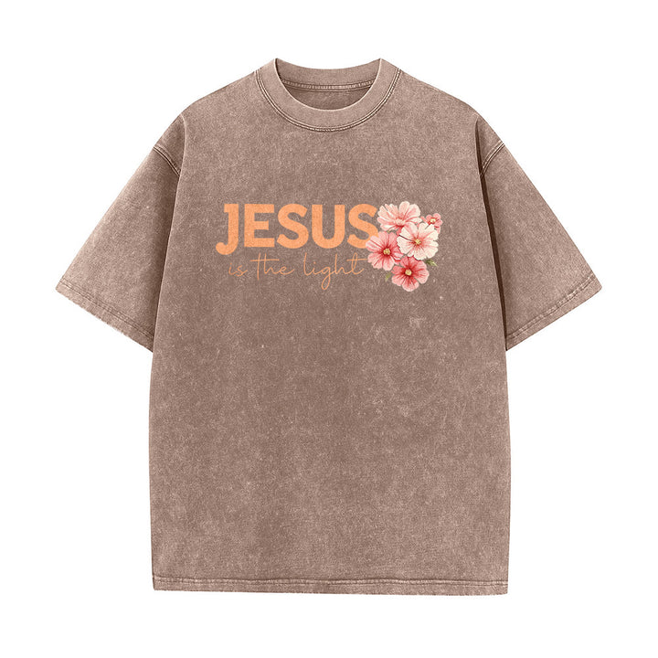 Christianartworkshop T-shirt unisex lavata con grafica floreale a croce su entrambi i lati "Gesù è la luce". - image 14