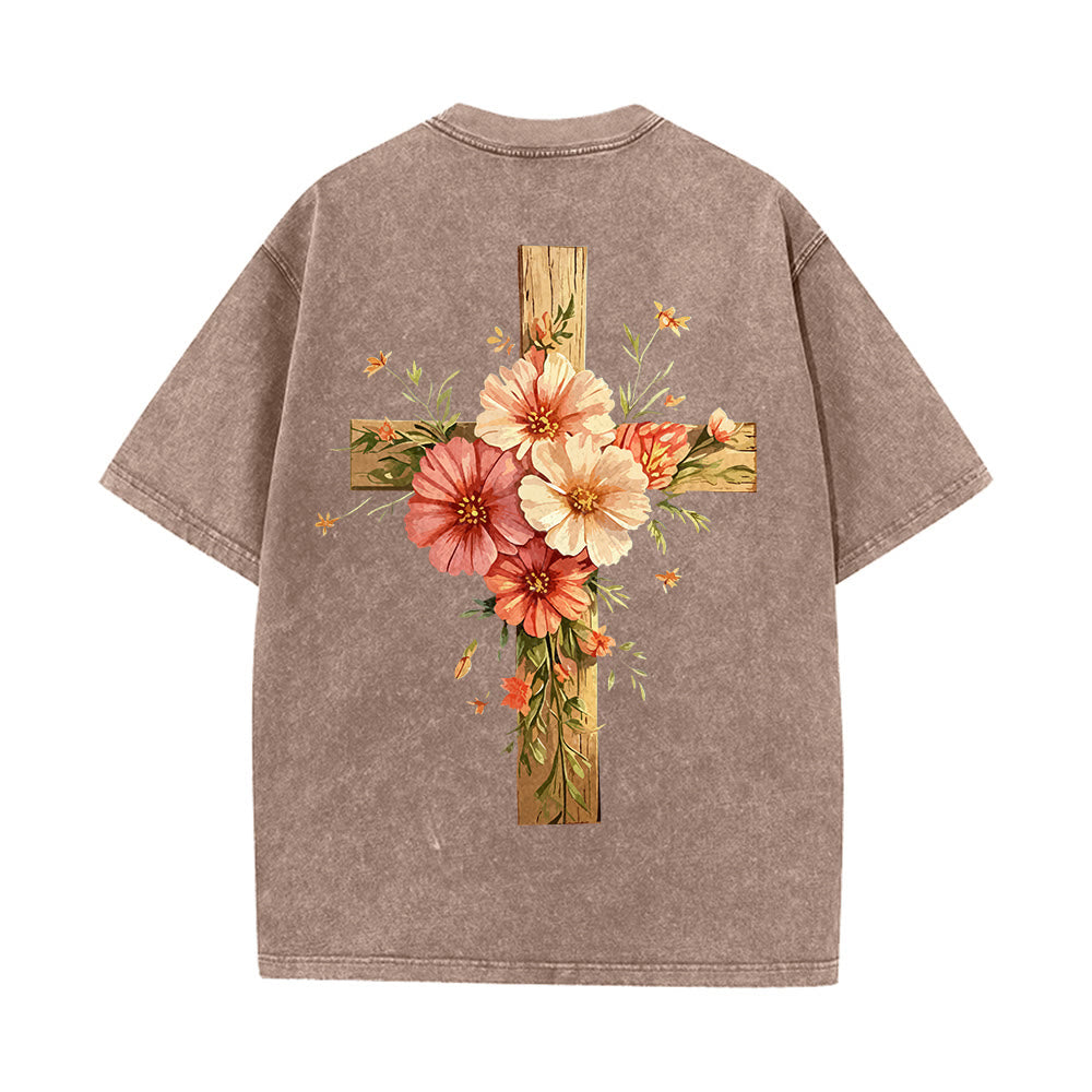 Christianartworkshop T-shirt unisex lavata con grafica floreale a croce su entrambi i lati "Gesù è la luce". - image 15