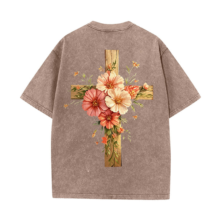 Christianartworkshop T-shirt unisex lavata con grafica floreale a croce su entrambi i lati "Gesù è la luce". - image 15