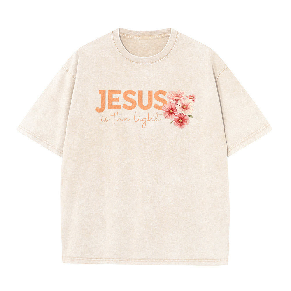 Christianartworkshop T-shirt unisex lavata con grafica floreale a croce su entrambi i lati "Gesù è la luce". - image 17
