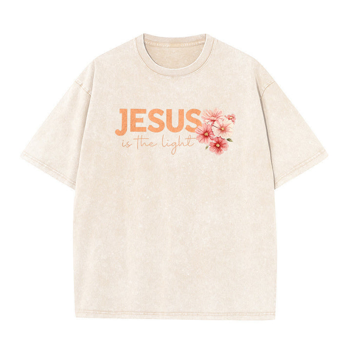 Christianartworkshop T-shirt unisex lavata con grafica floreale a croce su entrambi i lati "Gesù è la luce". - image 17