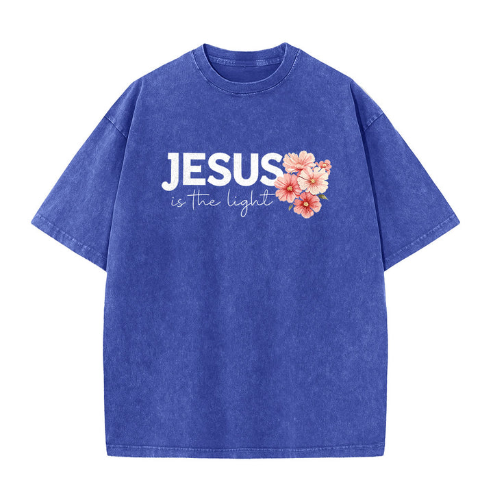 Christianartworkshop T-shirt unisex lavata con grafica floreale a croce su entrambi i lati "Gesù è la luce". - image 26