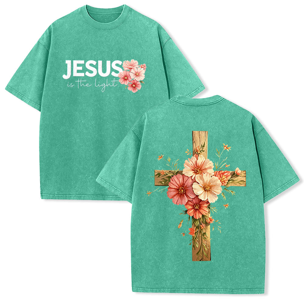 Christianartworkshop T-shirt unisex lavata con grafica floreale a croce su entrambi i lati "Gesù è la luce". - Verde - 5XL - image 10