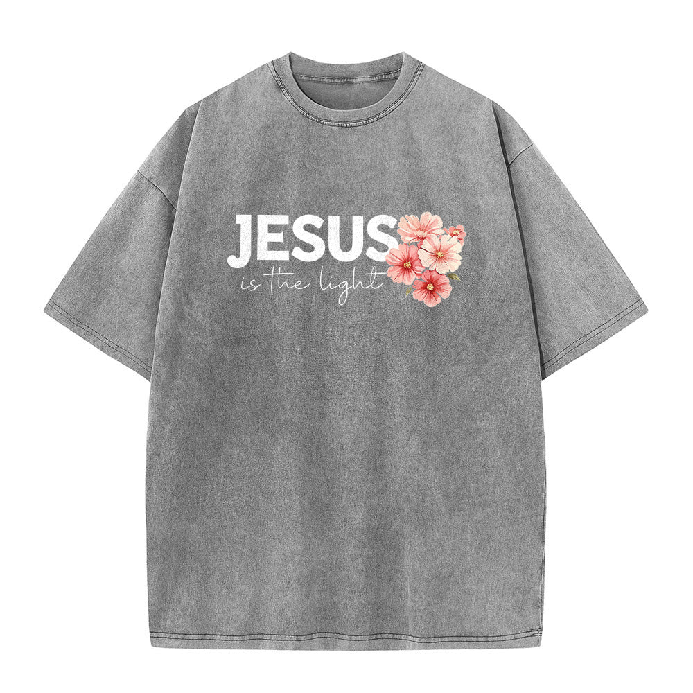 Christianartworkshop T-shirt unisex lavata con grafica floreale a croce su entrambi i lati "Gesù è la luce". - image 5