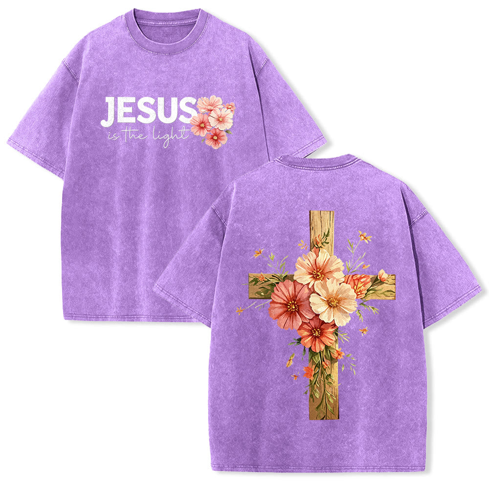 Christianartworkshop T-shirt unisex lavata con grafica floreale a croce su entrambi i lati "Gesù è la luce". - Viola - 5XL - image 22