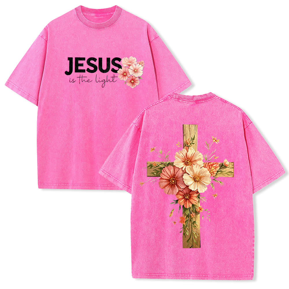 Christianartworkshop T-shirt unisex lavata con grafica floreale a croce su entrambi i lati "Gesù è la luce". - Rosa - 5XL - image 19