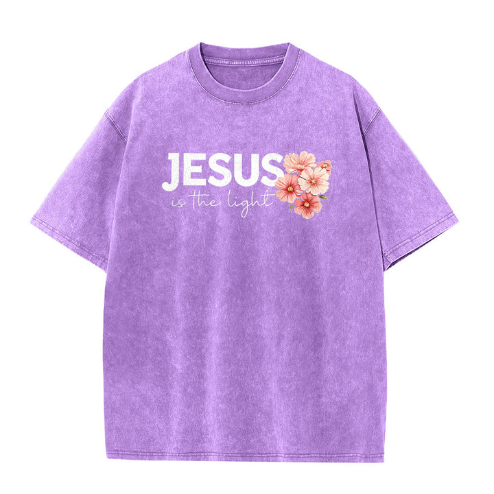 Christianartworkshop T-shirt unisex lavata con grafica floreale a croce su entrambi i lati "Gesù è la luce". - image 23