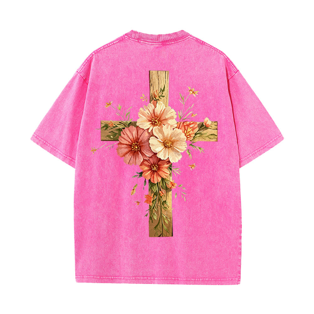 Christianartworkshop T-shirt unisex lavata con grafica floreale a croce su entrambi i lati "Gesù è la luce". - image 21