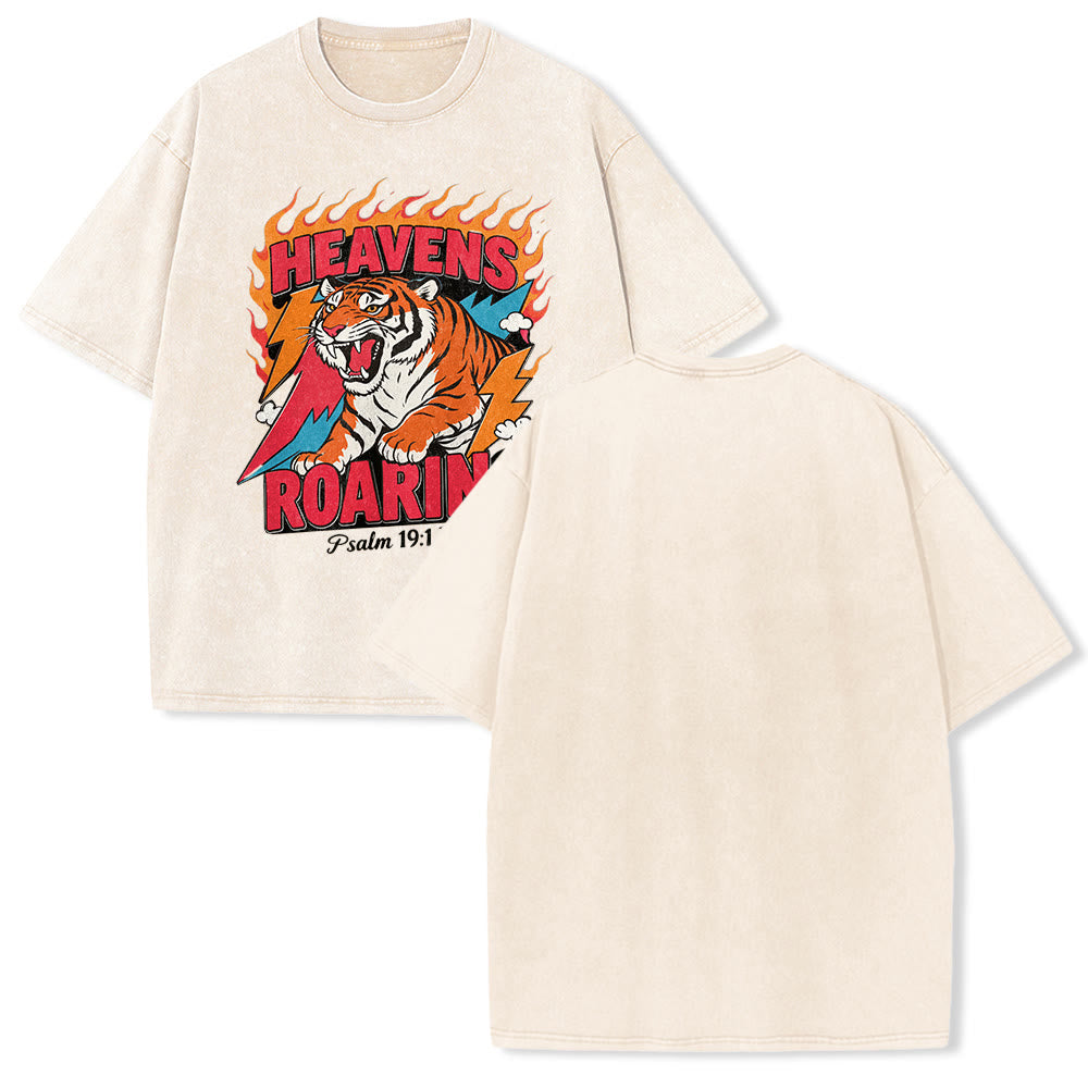 Christianartworkshop Maglietta unisex retrò con stampa "Heavens Roaring Tiger Flame Lightning Psalm 19:1" e motivo tigre ruggente. - Beige - 5XL - image 19