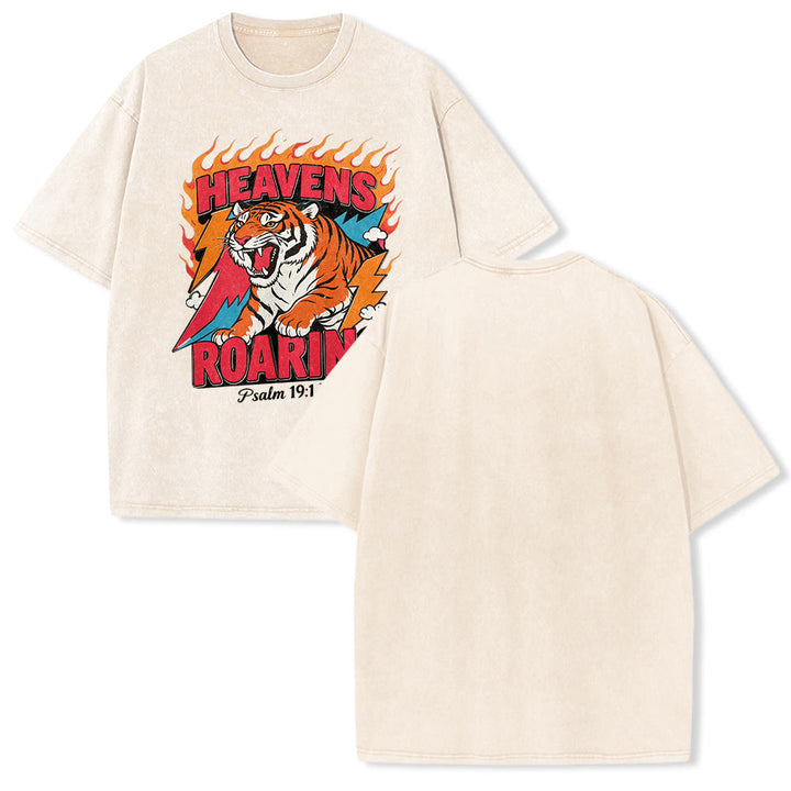 Christianartworkshop Maglietta unisex retrò con stampa "Heavens Roaring Tiger Flame Lightning Psalm 19:1" e motivo tigre ruggente. - Beige - 5XL - image 19