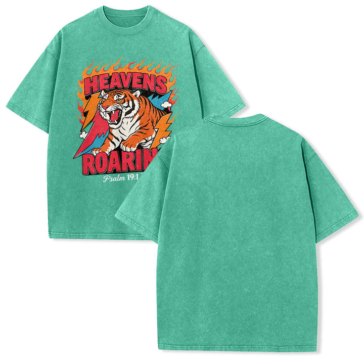 Christianartworkshop Maglietta unisex retrò con stampa "Heavens Roaring Tiger Flame Lightning Psalm 19:1" e motivo tigre ruggente. - Verde - 5XL - image 13