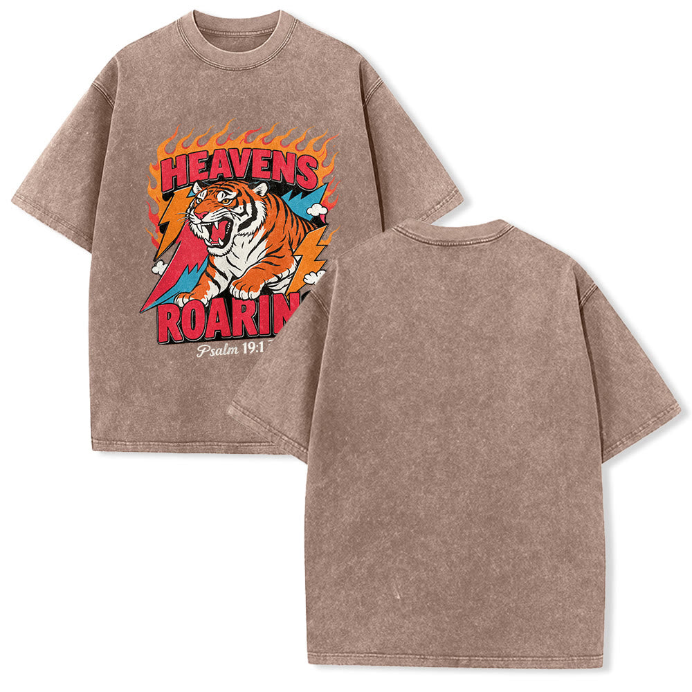 Christianartworkshop Maglietta unisex retrò con stampa "Heavens Roaring Tiger Flame Lightning Psalm 19:1" e motivo tigre ruggente. - Marrone - 5XL - image 16