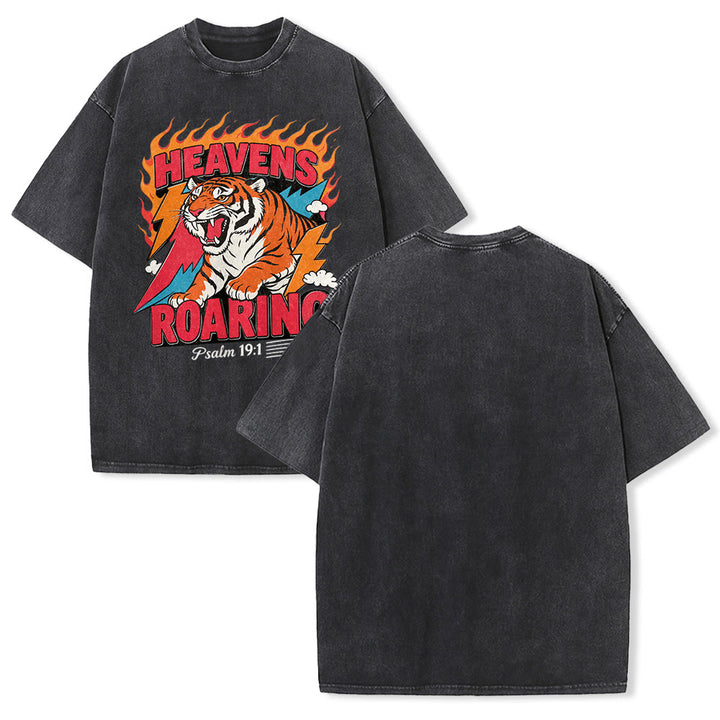 Christianartworkshop Maglietta unisex retrò con stampa "Heavens Roaring Tiger Flame Lightning Psalm 19:1" e motivo tigre ruggente. - Nero - 5XL - image 4