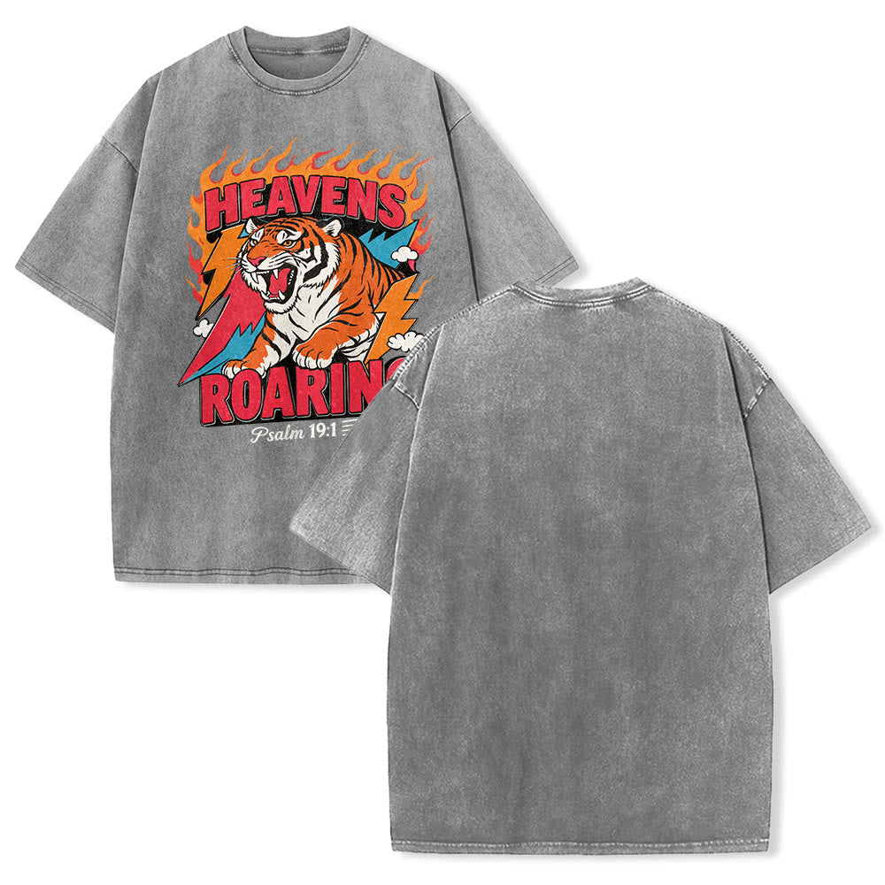 Christianartworkshop Maglietta unisex retrò con stampa "Heavens Roaring Tiger Flame Lightning Psalm 19:1" e motivo tigre ruggente. - Grigio - 5XL - image 7