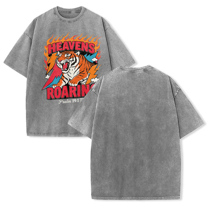Christianartworkshop Maglietta unisex retrò con stampa "Heavens Roaring Tiger Flame Lightning Psalm 19:1" e motivo tigre ruggente. - Grigio - 5XL - image 7