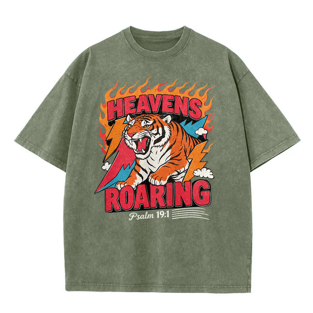 Christianartworkshop Maglietta unisex retrò con stampa "Heavens Roaring Tiger Flame Lightning Psalm 19:1" e motivo tigre ruggente. - image 11