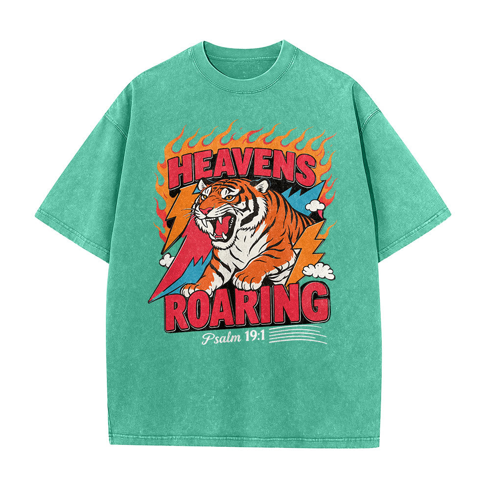 Christianartworkshop Maglietta unisex retrò con stampa "Heavens Roaring Tiger Flame Lightning Psalm 19:1" e motivo tigre ruggente. - image 14