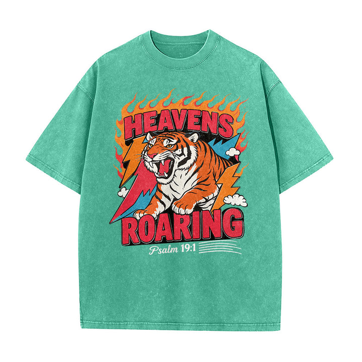 Christianartworkshop Maglietta unisex retrò con stampa "Heavens Roaring Tiger Flame Lightning Psalm 19:1" e motivo tigre ruggente. - image 14