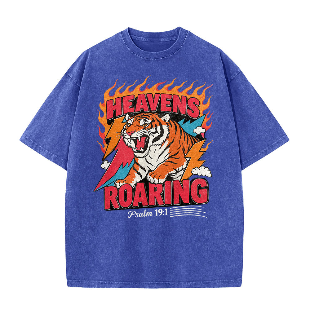 Christianartworkshop Maglietta unisex retrò con stampa "Heavens Roaring Tiger Flame Lightning Psalm 19:1" e motivo tigre ruggente. - image 2
