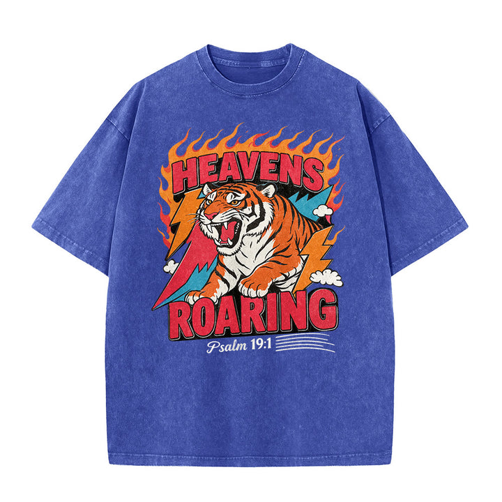 Christianartworkshop Maglietta unisex retrò con stampa "Heavens Roaring Tiger Flame Lightning Psalm 19:1" e motivo tigre ruggente. - image 2