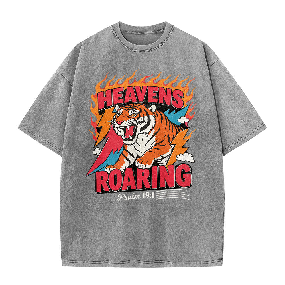 Christianartworkshop Maglietta unisex retrò con stampa "Heavens Roaring Tiger Flame Lightning Psalm 19:1" e motivo tigre ruggente. - image 8