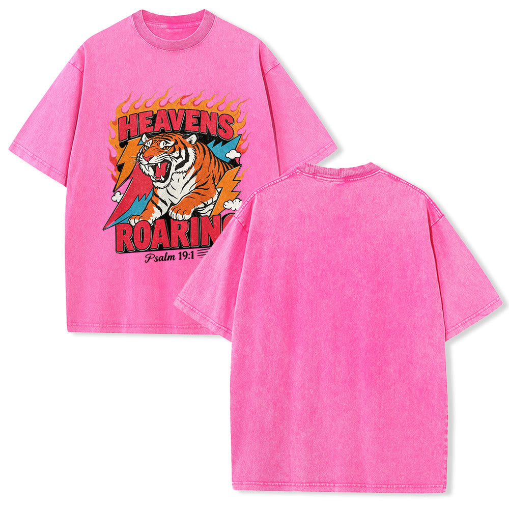 Christianartworkshop Maglietta unisex retrò con stampa "Heavens Roaring Tiger Flame Lightning Psalm 19:1" e motivo tigre ruggente. - Rosa - 5XL - image 22