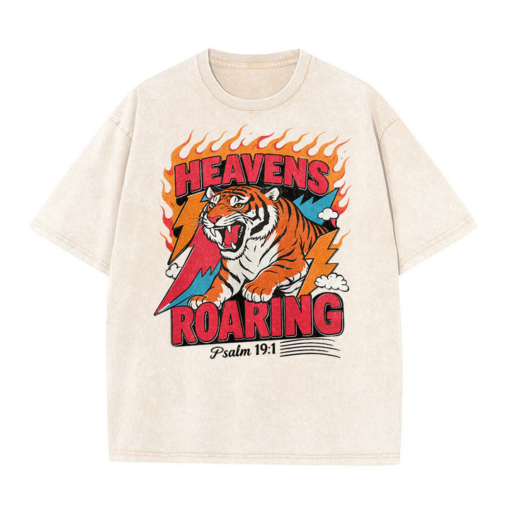 Christianartworkshop Maglietta unisex retrò con stampa "Heavens Roaring Tiger Flame Lightning Psalm 19:1" e motivo tigre ruggente. - image 20