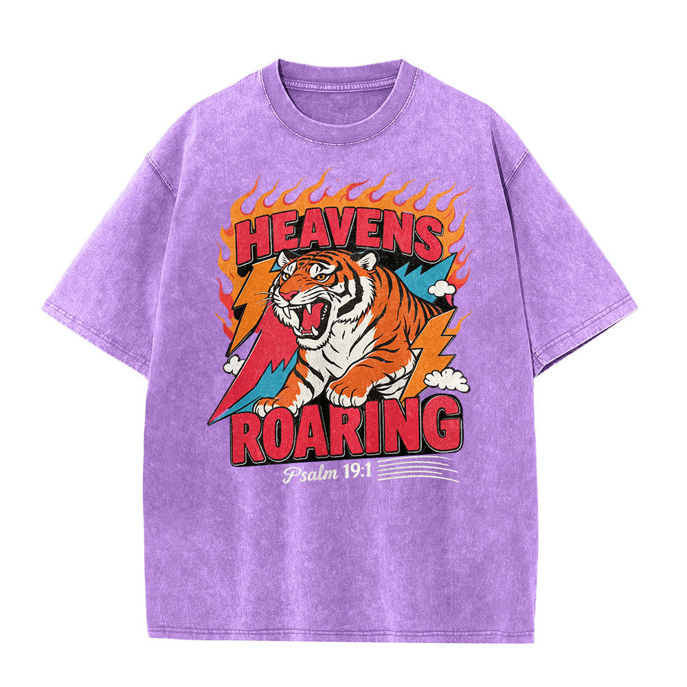 Christianartworkshop Maglietta unisex retrò con stampa "Heavens Roaring Tiger Flame Lightning Psalm 19:1" e motivo tigre ruggente. - image 26