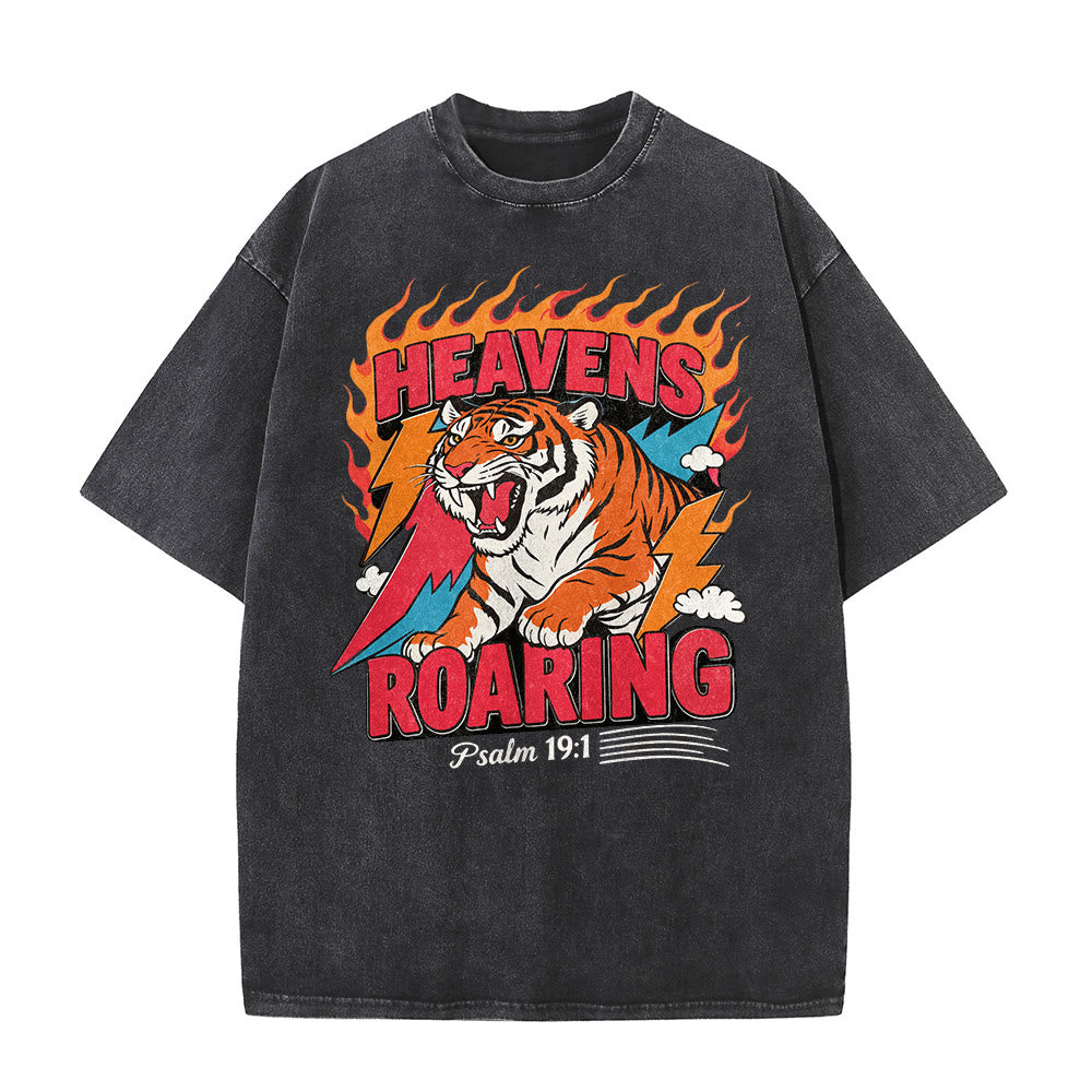 Christianartworkshop Maglietta unisex retrò con stampa "Heavens Roaring Tiger Flame Lightning Psalm 19:1" e motivo tigre ruggente. - image 5