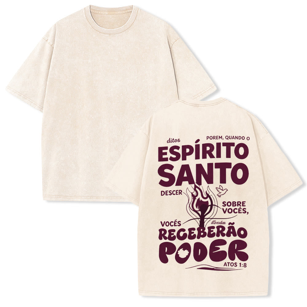 Christianartworkshop Espírito Santo Receberão Poder Flame Dove Acts 1: 8 T-shirt unisex lavata vintage con stampa sul retro - Beige - 5XL - image 1