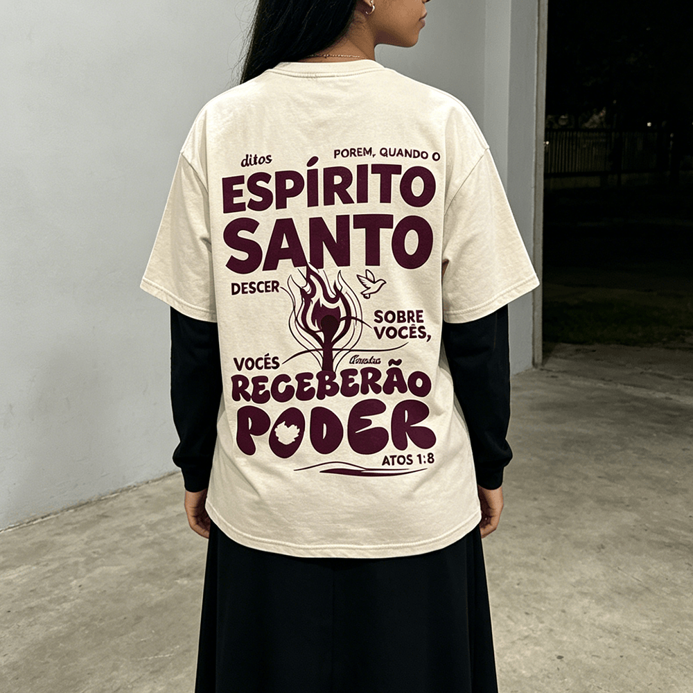 Christianartworkshop Espírito Santo Receberão Poder Flame Dove Acts 1: 8 T-shirt unisex lavata vintage con stampa sul retro - image 0