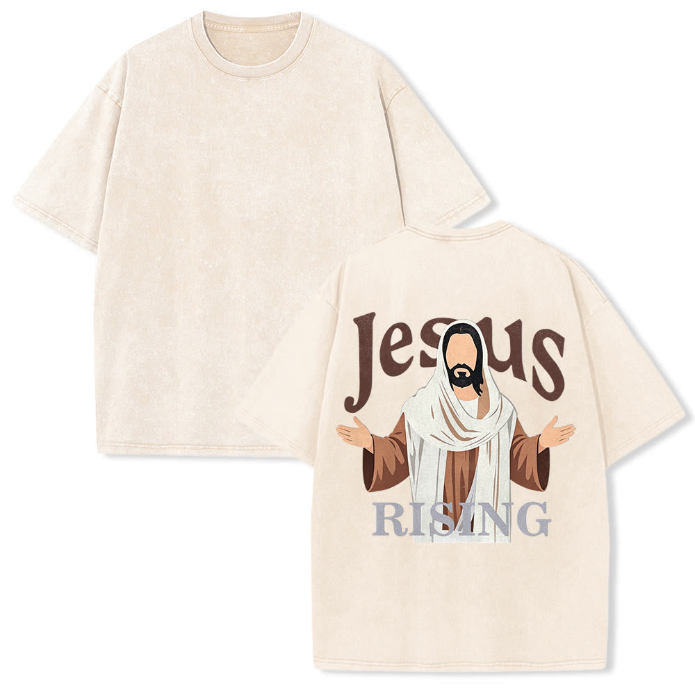 Christianartworkshop Maglietta unisex vintage con stampa "Gesù che risorge a braccia aperte" e figura di Cristo sul retro. - Beige - 5XL - image 1