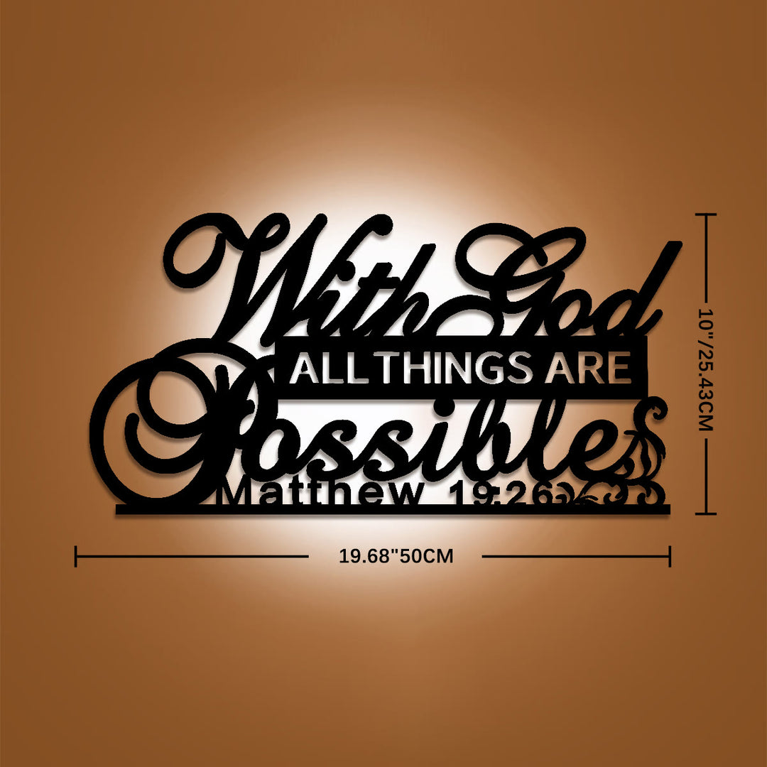 Christianartworkshop Decorazione murale in metallo con versetto "Vine Scroll" (Matteo 19:26: Con Dio tutto è possibile): emblema dell'infallibile promessa divina. - 10"*19,68"*0,06''/25,43cm*50cm*0,15cm - image 7