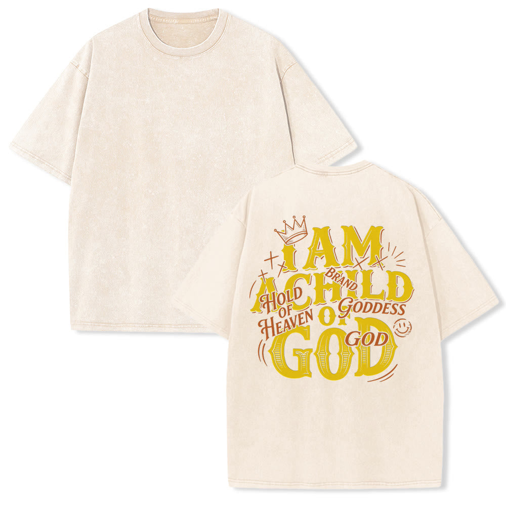 Christianartworkshop Sono un figlio di Dio, corona, croce, sorriso, coppia, stampa sul retro coordinata, t-shirt unisex vintage lavata - Beige - 5XL - image 1