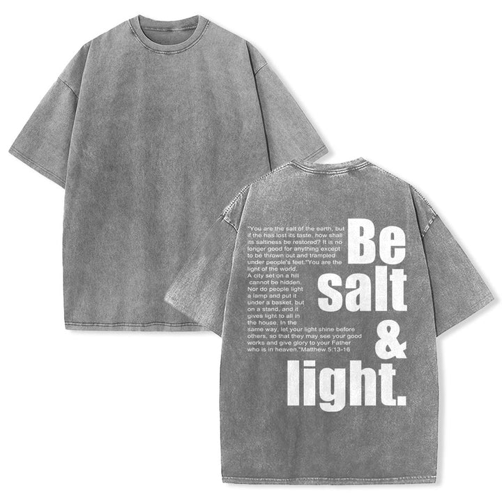 Christianartworkshop Maglietta unisex lavata con grafica a contrasto, caratteri grandi e piccoli, sale e luce, versetto biblico sul retro. - Grigio - 5XL - image 25